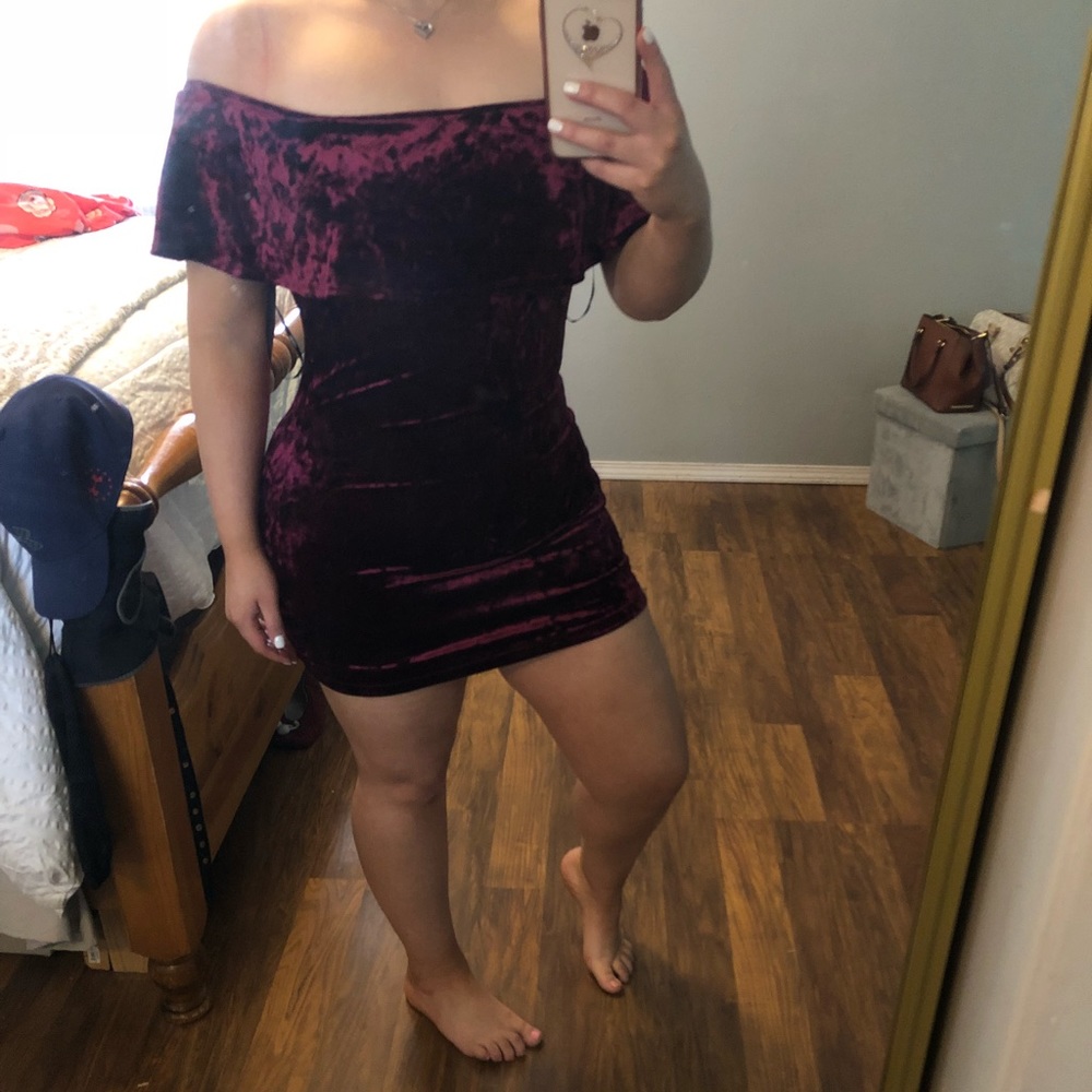 Maroon crushed velvet dress